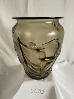 Verlys France Vase The Dancers Art Deco 1930's Smoke Glass Engraved Antique