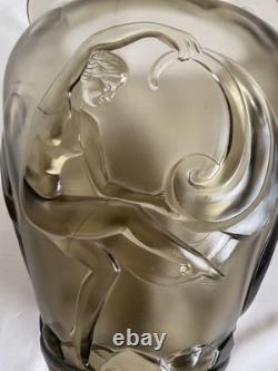 Verlys France Vase The Dancers Art Deco 1930's Smoke Glass Engraved Antique