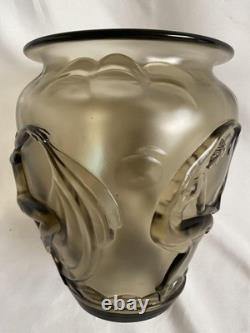 Verlys France Vase The Dancers Art Deco 1930's Smoke Glass Engraved Antique