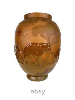 Very Large French Cameo Colored Glass Elephant Vase