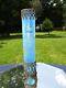Victorian French Blue Opaline Glass Vase Hatpin Holder Reticulated Metal Holder