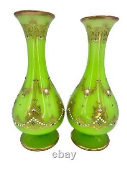 Victorian French Green Opaline Jewel Vases (Pair of 2) As Found 10