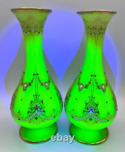 Victorian French Green Opaline Jewel Vases (Pair of 2) As Found 10