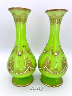 Victorian French Green Opaline Jewel Vases (Pair of 2) As Found 10