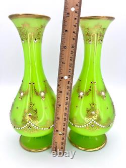 Victorian French Green Opaline Jewel Vases (Pair of 2) As Found 10