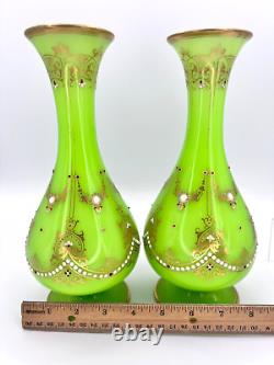 Victorian French Green Opaline Jewel Vases (Pair of 2) As Found 10