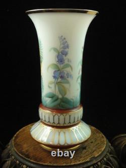 Victorian French Opaline Hand Painted FOXGLOVE COSMOS IRIS Floral Art Glass Vase