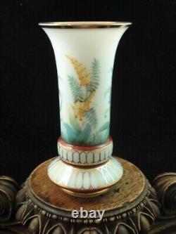 Victorian French Opaline Hand Painted FOXGLOVE COSMOS IRIS Floral Art Glass Vase