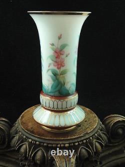 Victorian French Opaline Hand Painted FOXGLOVE COSMOS IRIS Floral Art Glass Vase