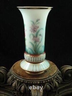 Victorian French Opaline Hand Painted FOXGLOVE COSMOS IRIS Floral Art Glass Vase