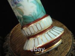 Victorian French Opaline Hand Painted FOXGLOVE COSMOS IRIS Floral Art Glass Vase