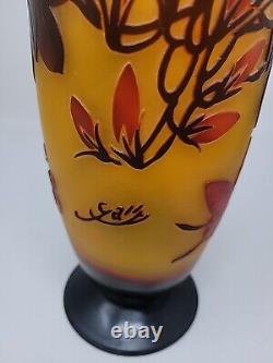 Vintage 14 Emile Galle Reproduction Cameo Art Nouveu Glass Vase
