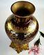 Vintage 14 Tall French Cut-Glass & Brass Vase 22K Gold Etching