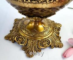 Vintage 14 Tall French Cut-Glass & Brass Vase 22K Gold Etching