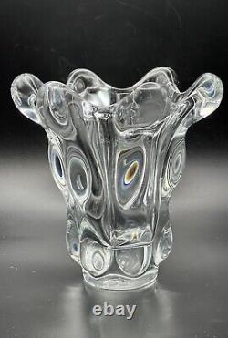 Vintage ART VANNES LE CHATEL French Crystal Vase 6 tall, Logo On Bottom