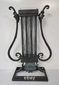 Vintage/Antique 1930's French Deco Art Glass Vase inside Wrought Iron stand
