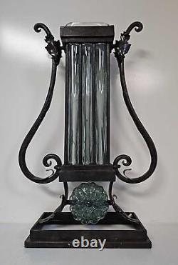 Vintage/Antique 1930's French Deco Art Glass Vase inside Wrought Iron stand
