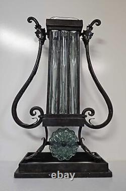 Vintage/Antique 1930's French Deco Art Glass Vase inside Wrought Iron stand