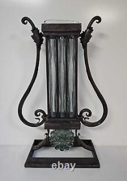Vintage/Antique 1930's French Deco Art Glass Vase inside Wrought Iron stand