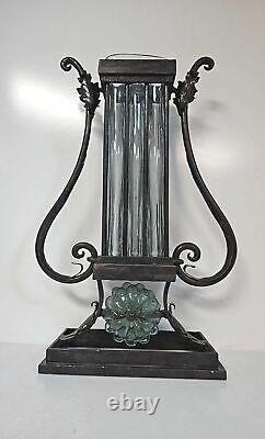 Vintage/Antique 1930's French Deco Art Glass Vase inside Wrought Iron stand