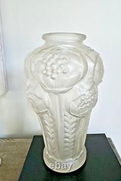 Vintage Art Deco French Frosted Glass Vase 10 Made in France