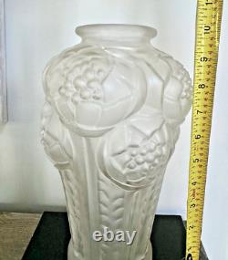 Vintage Art Deco French Frosted Glass Vase 10 Made in France