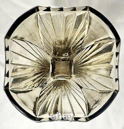 Vintage Art Deco Smokey Lead Glass French Sunburst Vase With Square Base 1930s