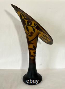 Vintage Art French Glass EMELIE GALLE Style Jack in the Pulpit 17 Tall Vase