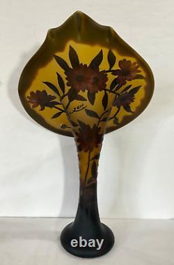 Vintage Art French Glass EMELIE GALLE Style Jack in the Pulpit 17 Tall Vase