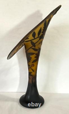 Vintage Art French Glass EMELIE GALLE Style Jack in the Pulpit 17 Tall Vase