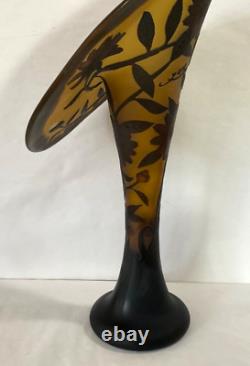 Vintage Art French Glass EMELIE GALLE Style Jack in the Pulpit 17 Tall Vase