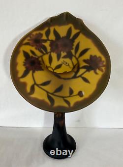 Vintage Art French Glass EMELIE GALLE Style Jack in the Pulpit 17 Tall Vase