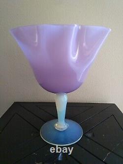 Vintage Beautiful 1950's Large French Opaline Glass Vase Lilac & White Pastel