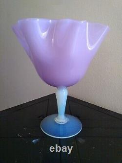 Vintage Beautiful 1950's Large French Opaline Glass Vase Lilac & White Pastel