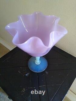 Vintage Beautiful 1950's Large French Opaline Glass Vase Lilac & White Pastel