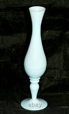 Vintage Blue Opaline Footed Bud Vase Pedestal Vallerysthal French 60s 9.4in