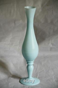 Vintage Blue Opaline Footed Bud Vase Pedestal Vallerysthal French 60s 9.4in
