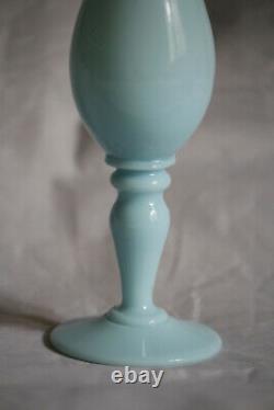 Vintage Blue Opaline Footed Bud Vase Pedestal Vallerysthal French 60s 9.4in