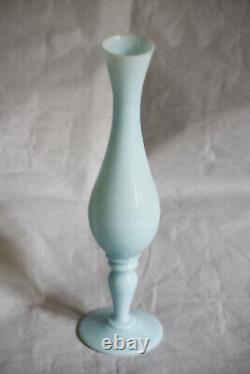 Vintage Blue Opaline Footed Bud Vase Pedestal Vallerysthal French 60s 9.4in