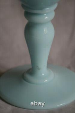 Vintage Blue Opaline Footed Bud Vase Pedestal Vallerysthal French 60s 9.4in