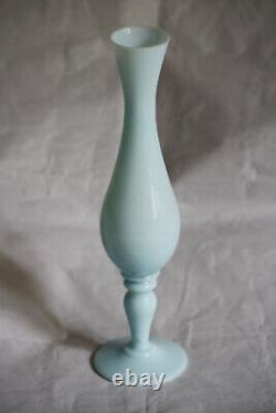 Vintage Blue Opaline Footed Bud Vase Pedestal Vallerysthal French 60s 9.4in