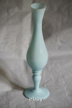 Vintage Blue Opaline Footed Bud Vase Pedestal Vallerysthal French 60s 9.4in