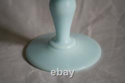 Vintage Blue Opaline Footed Bud Vase Pedestal Vallerysthal French 60s 9.4in