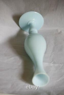 Vintage Blue Opaline Footed Bud Vase Pedestal Vallerysthal French 60s 9.4in