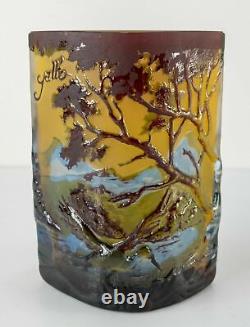 Vintage Contemporary French Art Glass Galle Reproduction Landscape Vase