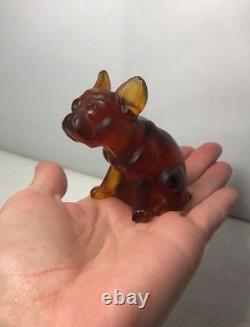 Vintage Czech Amber Glass Large French Bull Dog Paper Weight Like Cracker Charm