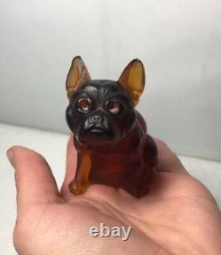 Vintage Czech Amber Glass Large French Bull Dog Paper Weight Like Cracker Charm