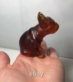 Vintage Czech Amber Glass Large French Bull Dog Paper Weight Like Cracker Charm