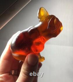 Vintage Czech Amber Glass Large French Bull Dog Paper Weight Like Cracker Charm