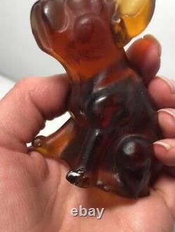 Vintage Czech Amber Glass Large French Bull Dog Paper Weight Like Cracker Charm